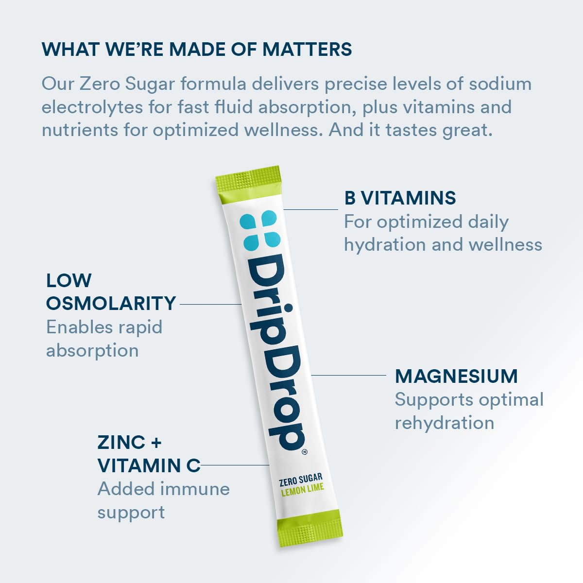 DripDrop libre de gluten y vegano, ideal para dietas sensibles.