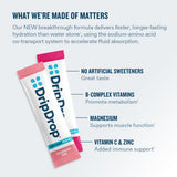 DripDrop Zero Sugar Plus: sabor durazno para recuperación suave tras ejercicio.
