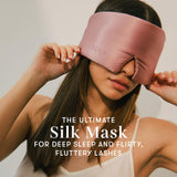Mascarilla de seda DROWSY bloquea la luz para dormir sin interrupciones.