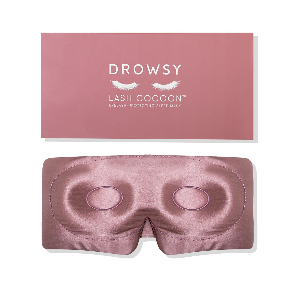 Mascarilla de seda DROWSY protege pestañas naturales durante la noche.