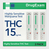 DrugExam paquete de tres pruebas THC 15ngml, detección sensible para verificar antes de pruebas