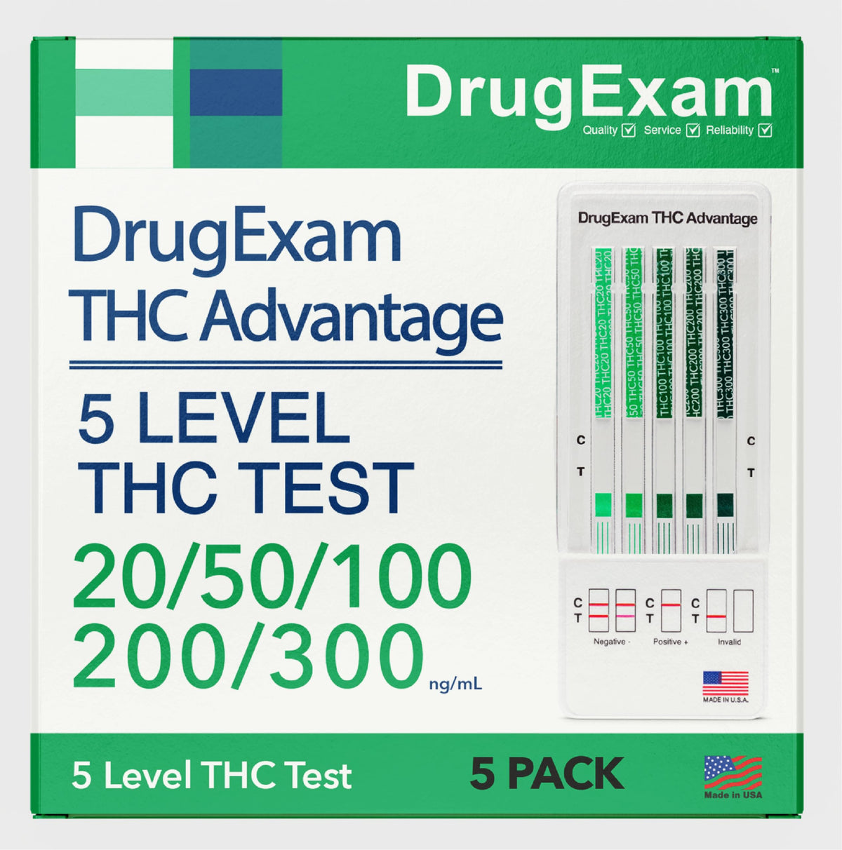 DrugExam prueba dip tarjeta marihuana, paquete de cinco para uso doméstico seguro.