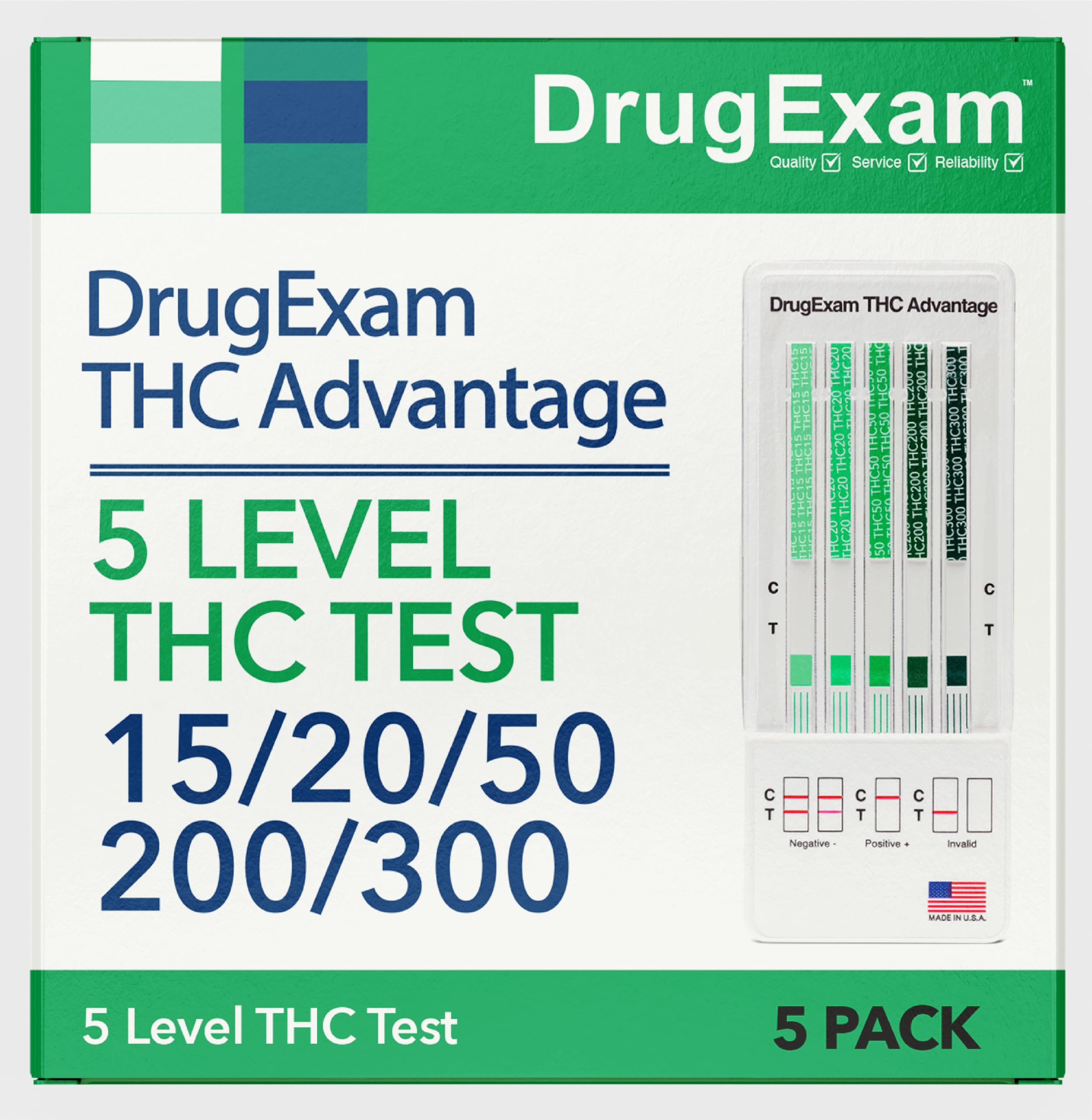 DrugExam THC Advantage: prueba urinaria de 5 niveles para detección sensible en casa.