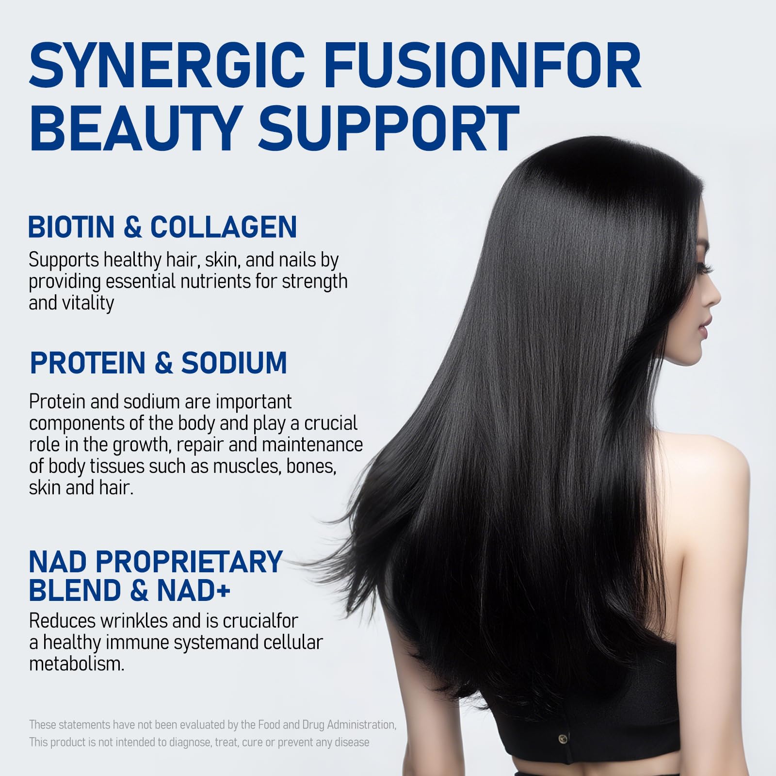 DSDD Biotina frasco resalta cabello más brillante con uso diario.