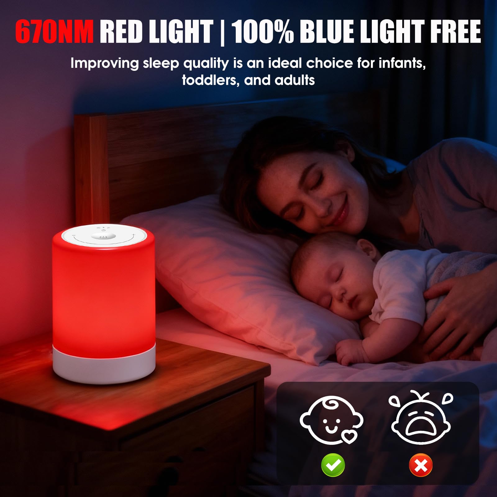 DSJGB modo dual ofrece luz roja y cálida para tranquilidad