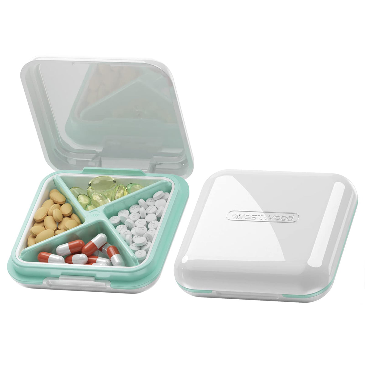 Dubstar caja-píldoras pequeña y portátil, ideal para llevar en bolso.