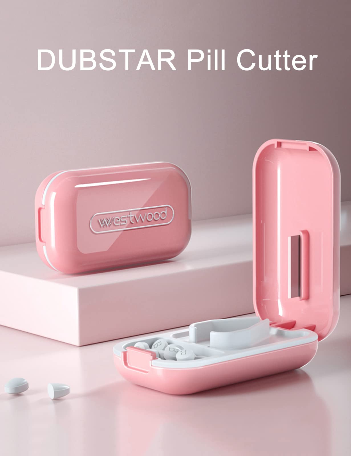 Cortador de píldoras DUBSTAR de tamaño 1/4 para dividir dosis fácilmente.