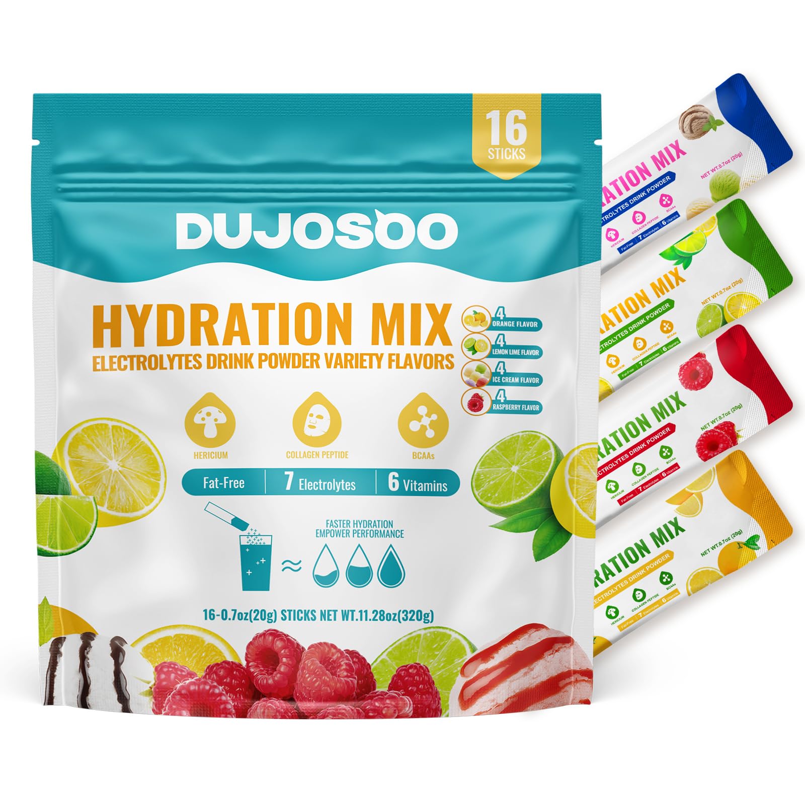 Dujosoo polvo de electrolitos sabor naranja, hidratación estable para entrenamientos