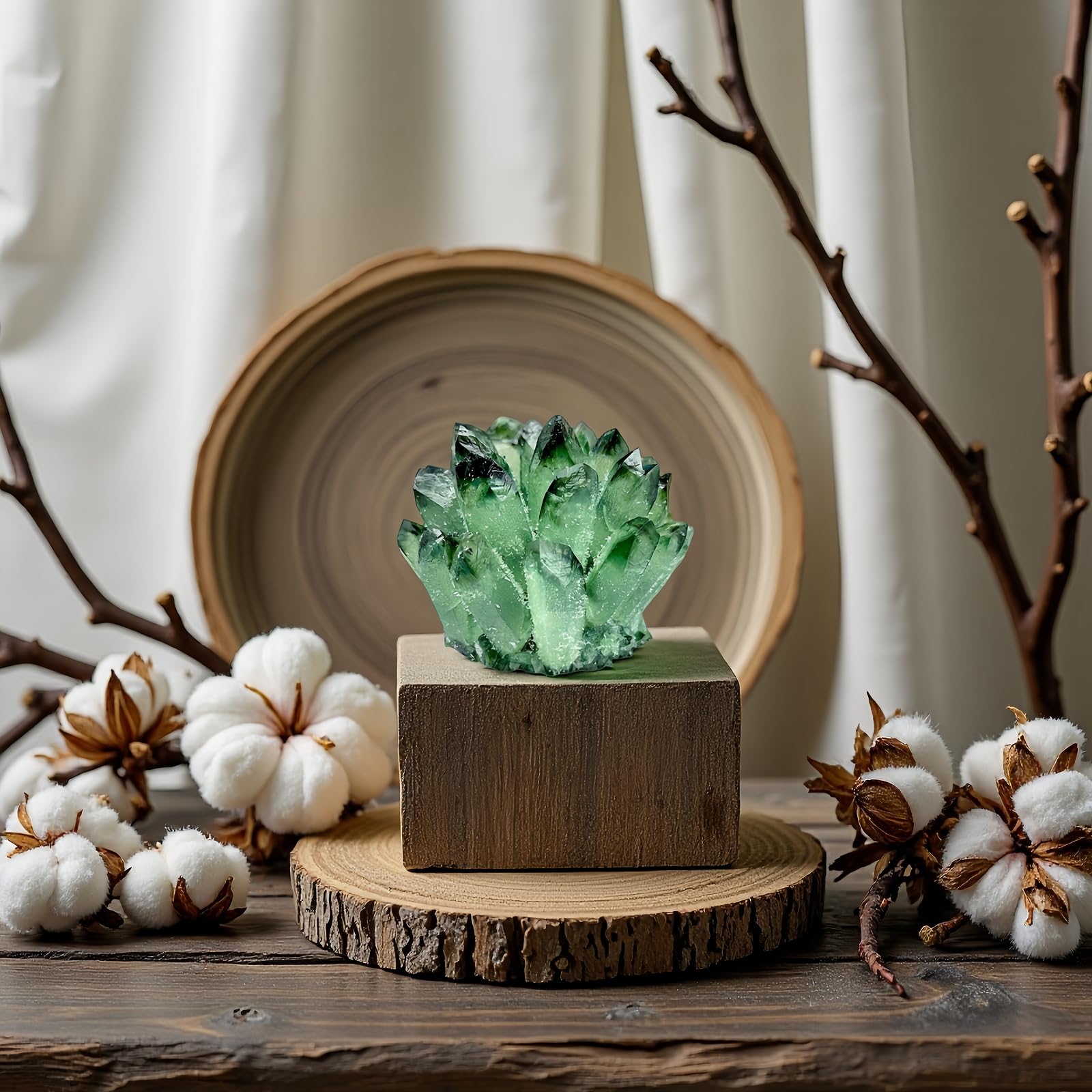 DUKIZA decoración interior cristal verde, añade brillo natural y estilo orgánico.