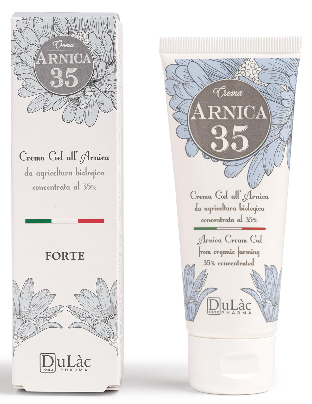 DULÀC Arnica Crema 35% en frasco, textura suave para piel sensible.