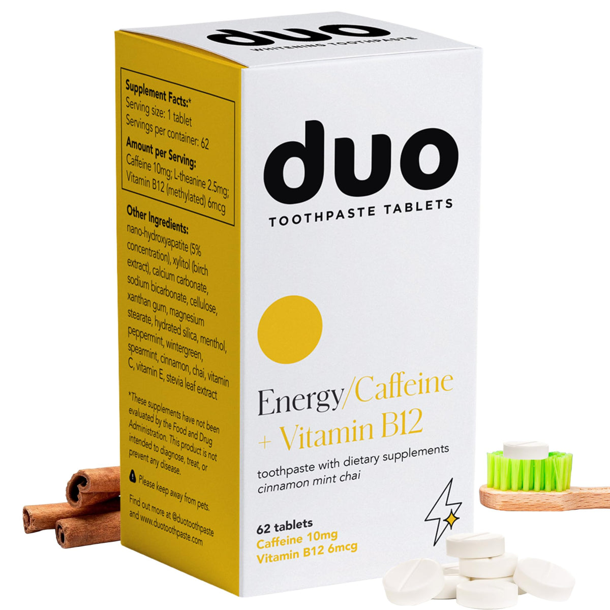 Duo Energy: empaque sostenible para tabletas dentales, ideal para la rutina diaria.