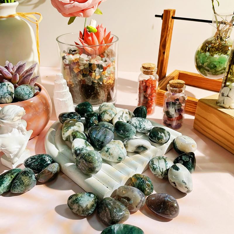 DUQGUHO ágata musgo, decoración para hogar y escritorio con brillo sutil.