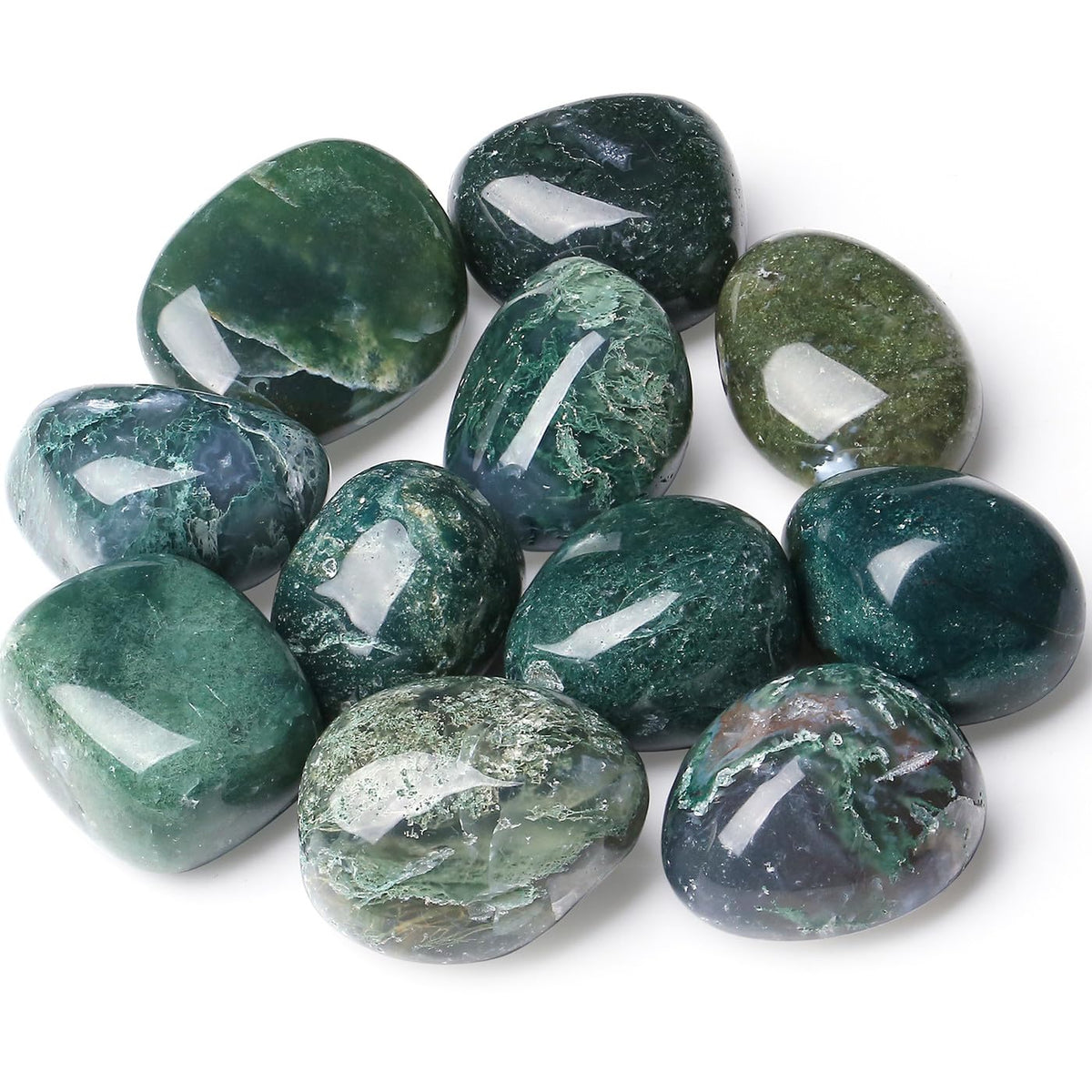 DUQGUHO ágata musgo, piedras pulidas irregulares para decoración y colección.