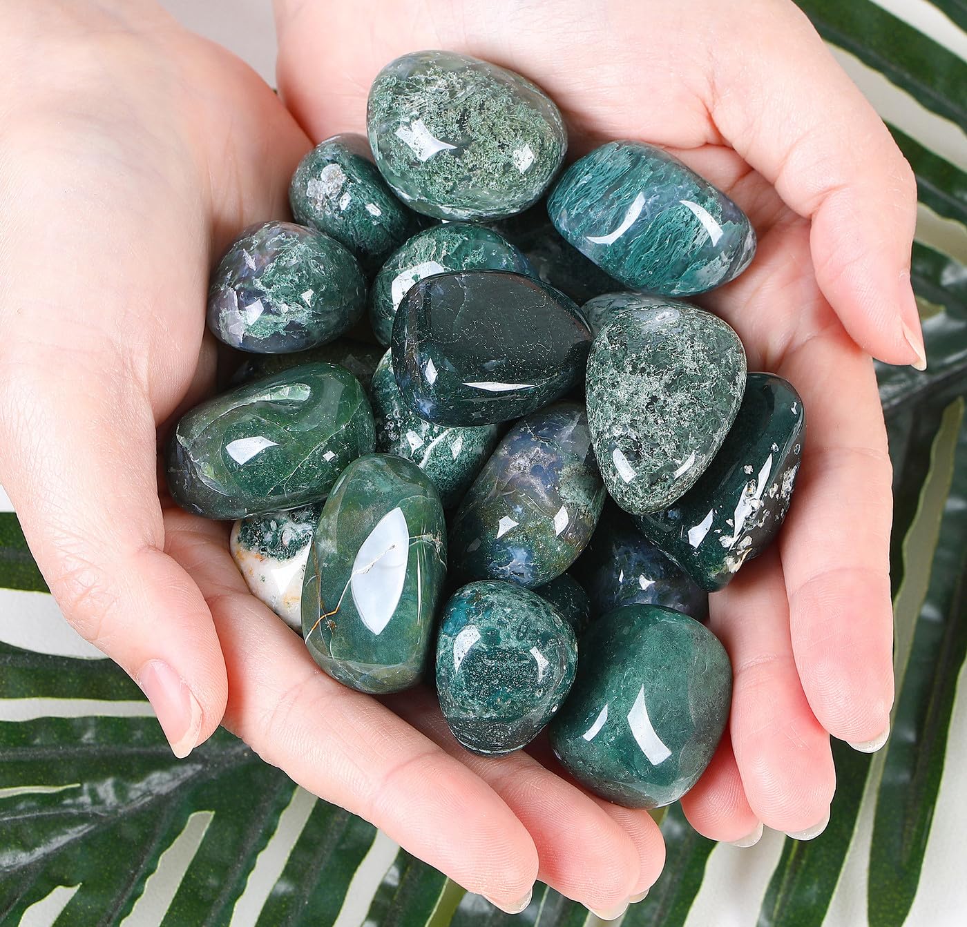 DUQGUHO ágata musgo, piedras pulidas para joyería y meditaciones.