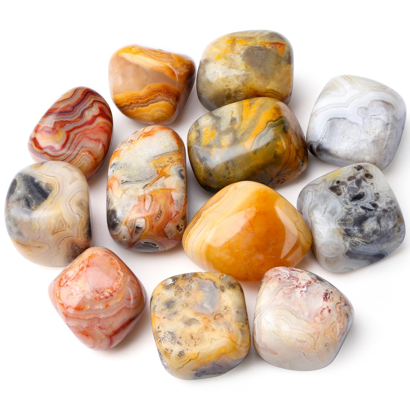 DUQGUHO Crazy Lace Agate: piedras irregulares, colores vivos para decoración y equilibrio emocional.