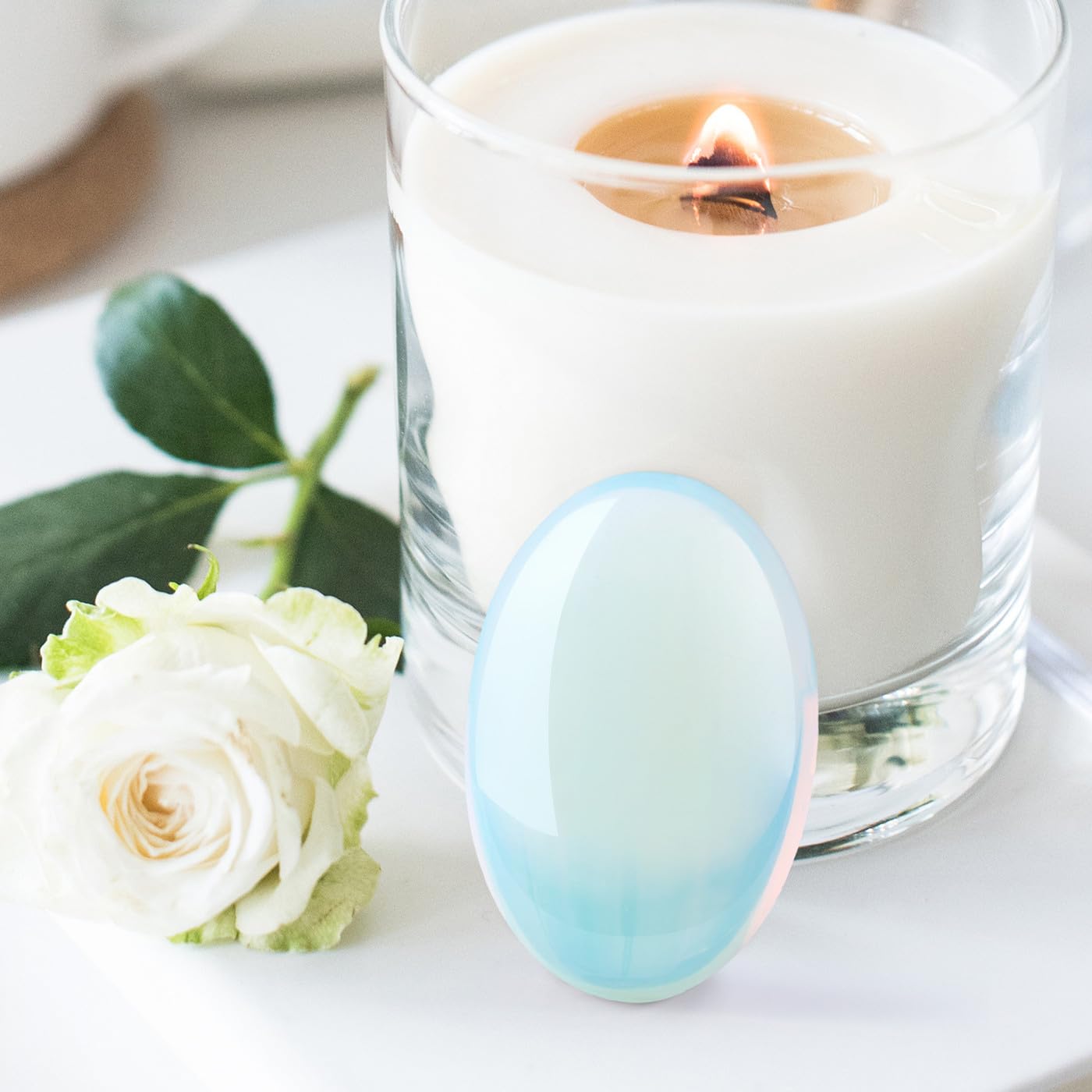 DUQGUHO detalle de piedraopal pulida muestra brillo suave para meditación