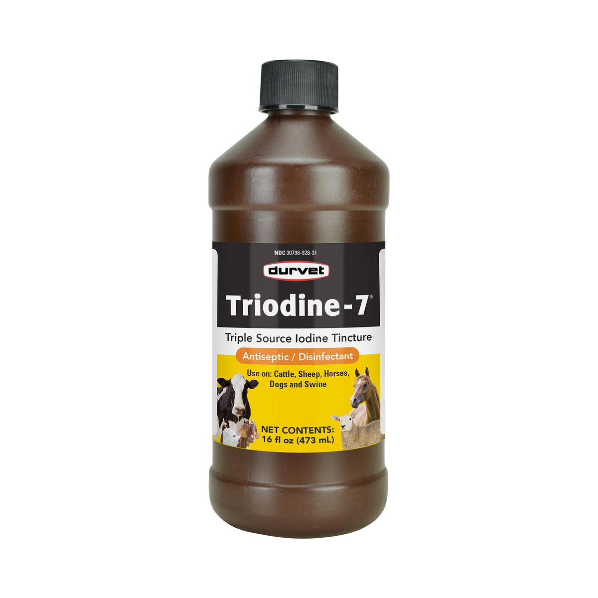 Durvet Triodine-7, botella 16 onzas, desinfección de superficies y herramientas veterinarias.