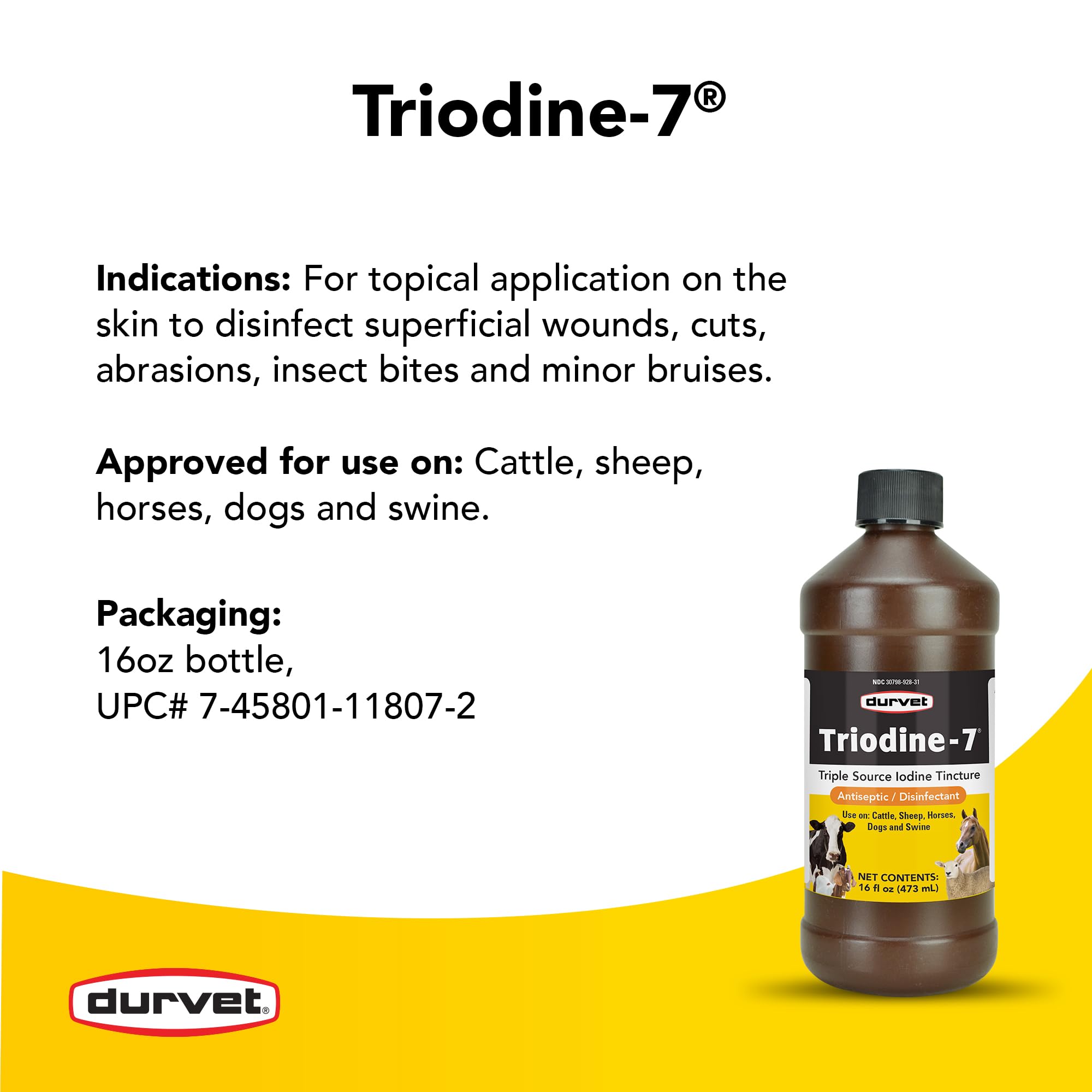 Durvet Triodine-7, etiqueta-ingredientes facilita entender la composicion y uso correcto.
