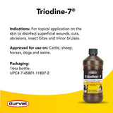 Durvet Triodine-7, etiqueta-ingredientes facilita entender la composicion y uso correcto.