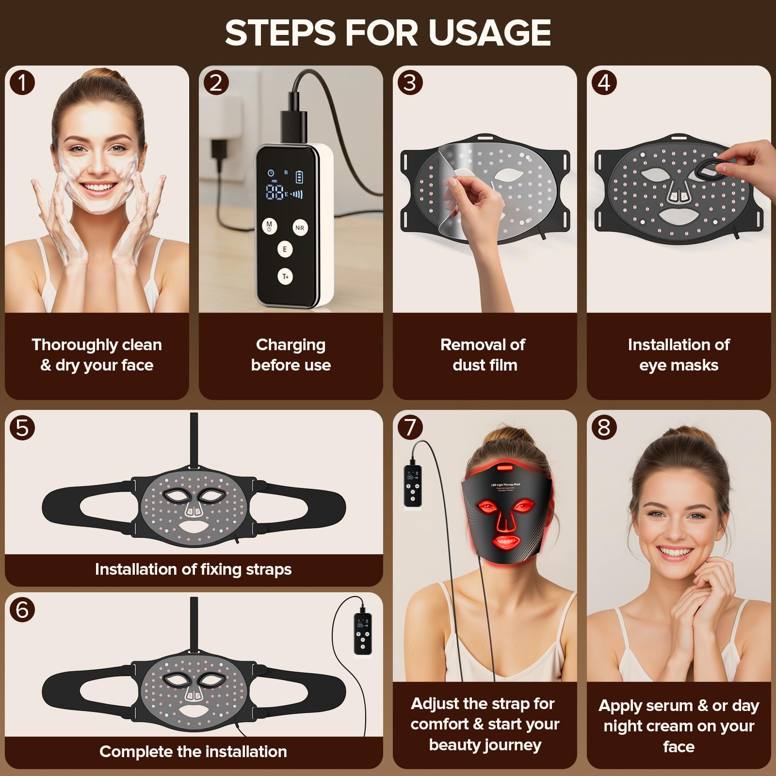 Contenido del paquete Duuckin: mascarilla, mando y accesorios necesarios.