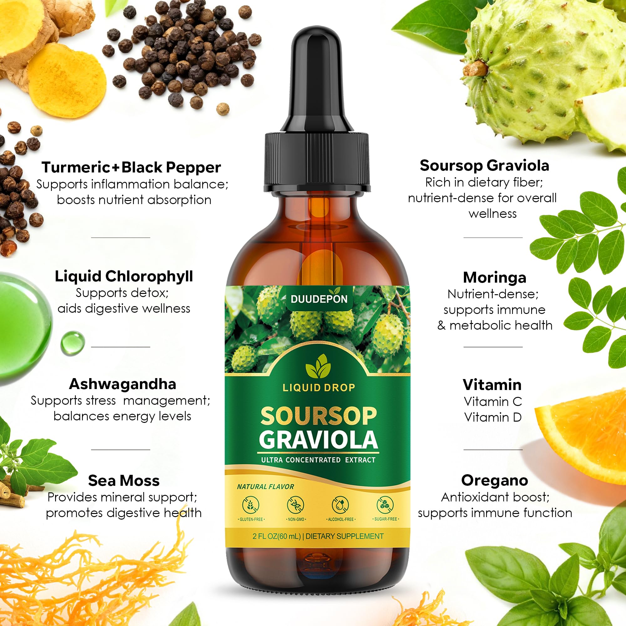 DUUDEPON Guanábana etiqueta diseño visible con lista de ingredientes