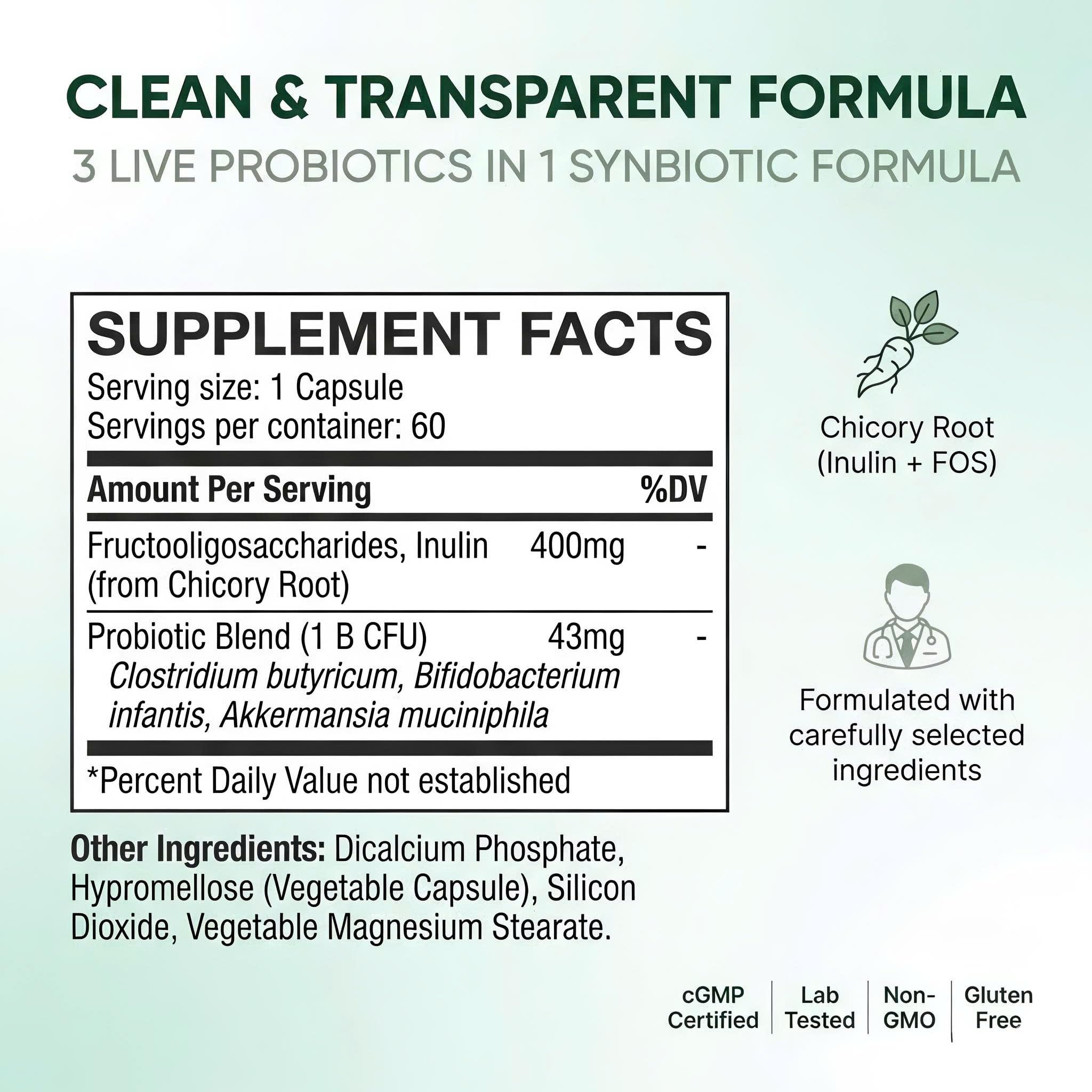 Etiqueta del producto duvera Akkermansia Probiotic GLP-1 destacando pureza e información