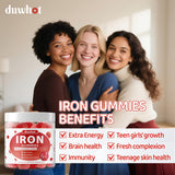 Duwhot gominolas de hierro, ingredientes clave con vitaminas para apoyo diario.