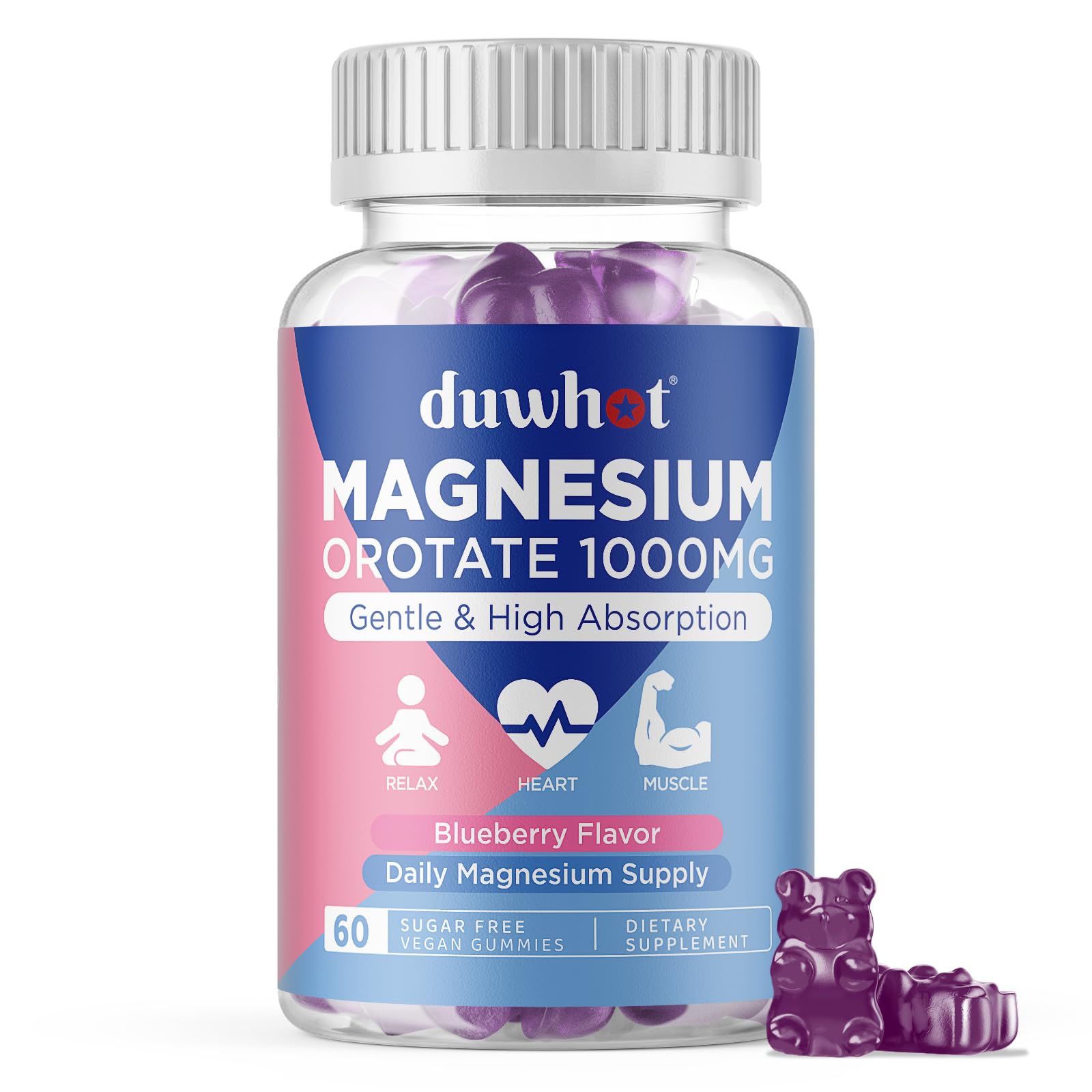 Duwhot gomitas magnesio orotate en bote de 1000 g para energía diaria.