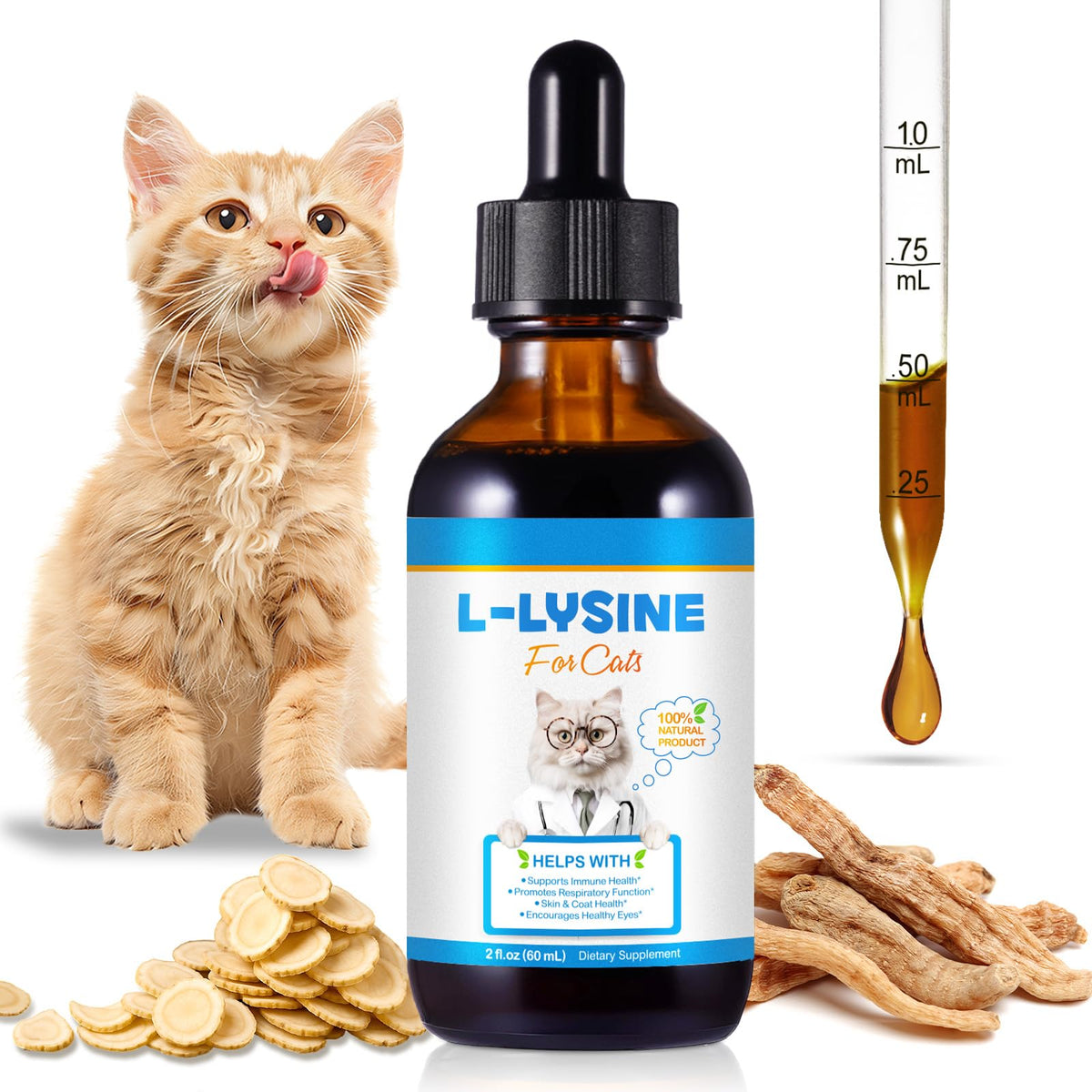 Dvoevivh Lisina para gatos, frasco de gotas, apoyo inmunitario diario