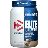 Dymatize Elite 100% Whey, polvo sabor galletas y crema para recuperación rápida.