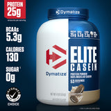 Etiqueta nutricional clara de Dymatize Elite Casein para planificar tu ingesta diaria.