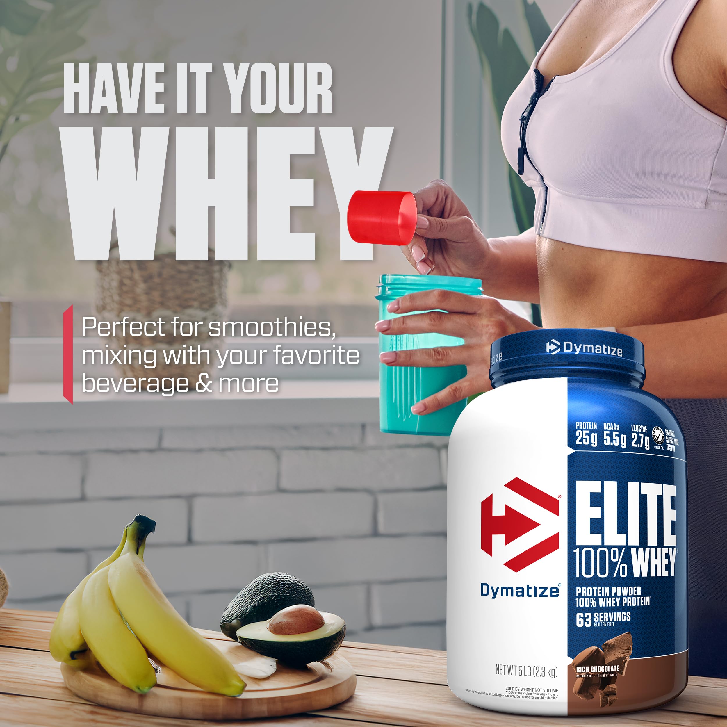 Dymatize Elite Whey de sabor chocolate para batidos diarios