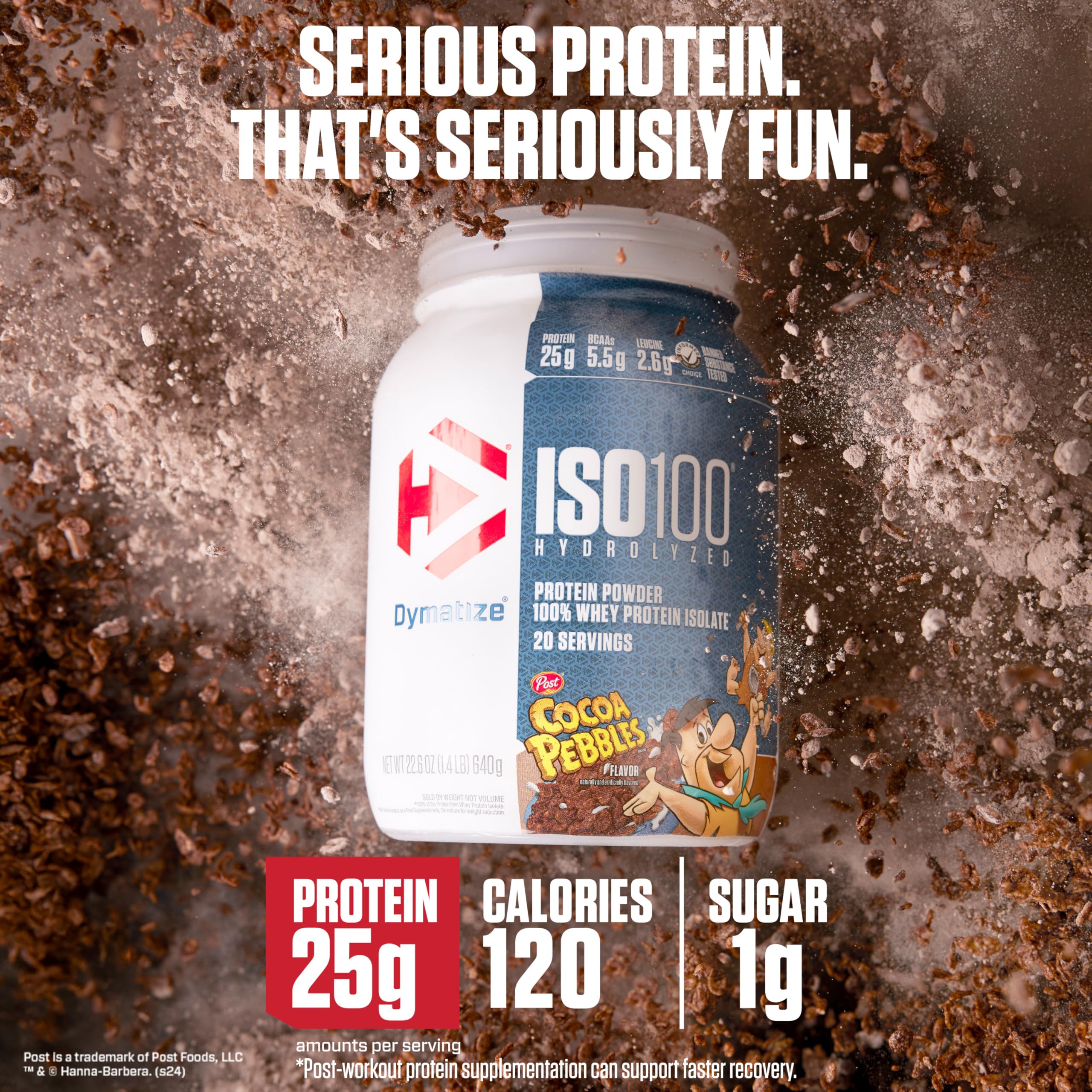 Mezcla ISO100 Cocoa Pebbles en vaso para batido cremoso y rápido