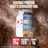 Mezcla ISO100 Cocoa Pebbles en vaso para batido cremoso y rápido