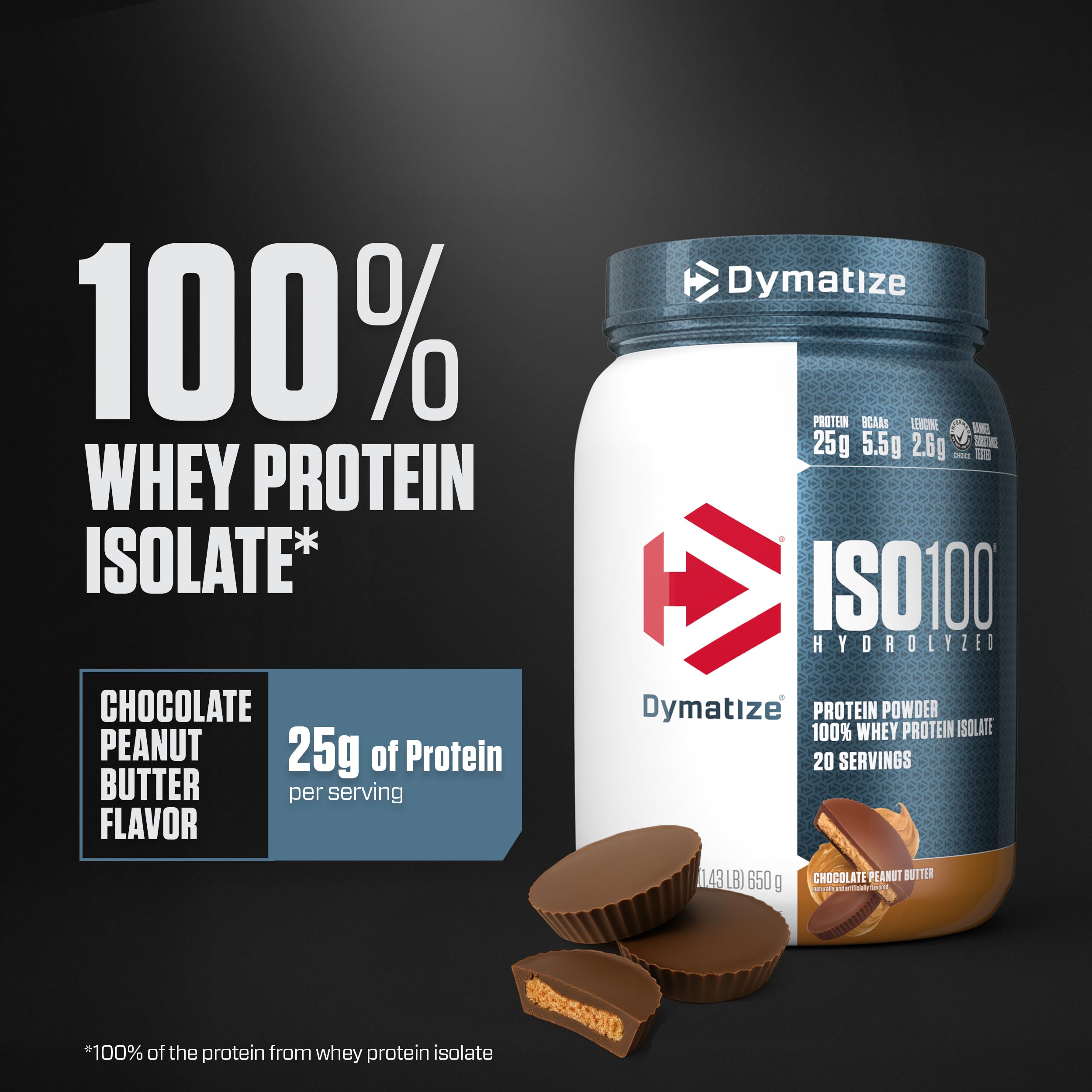 Dymatize ISO100 cuchara medidora para porciones rápidas tras entrenar.