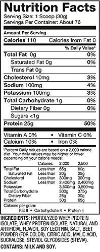 Porción de ISO100, sabor fresa, aporta 25 g de proteína por ración