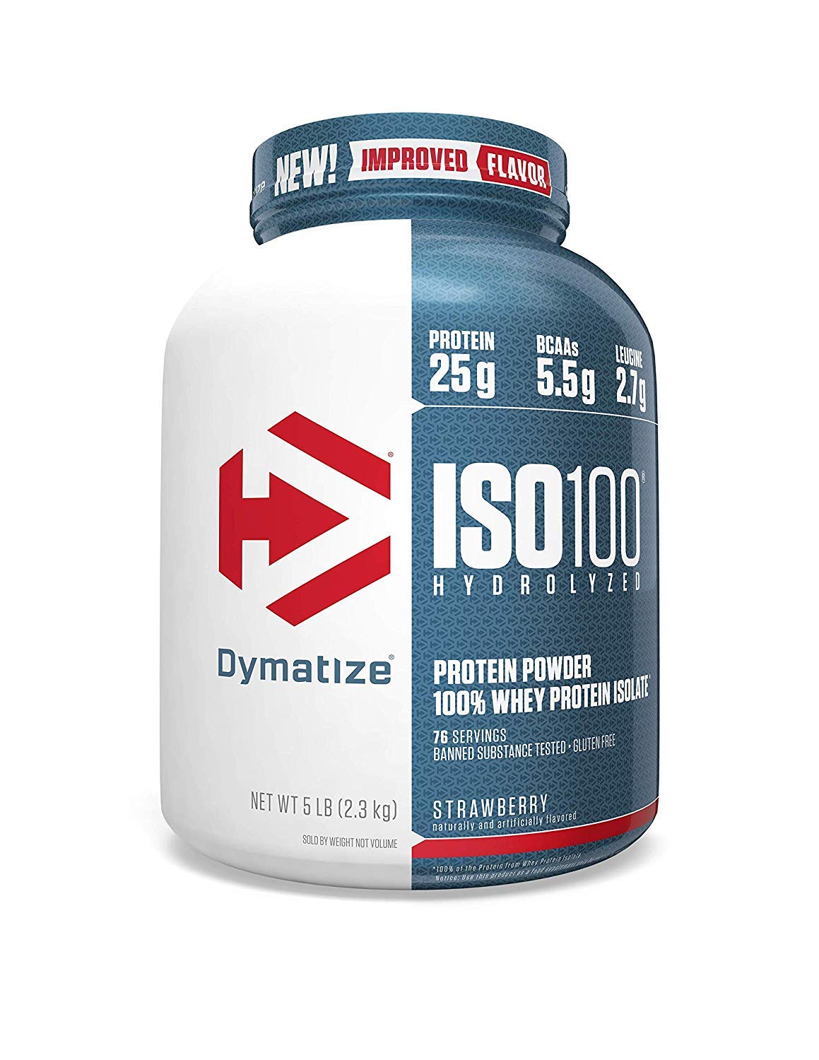 Dymatize ISO100 en pote, sabor fresa, proteína rápida para recuperación muscular