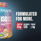 Dymatize ISO100 cuchara medidora lista para batidos proteicos tras entrenar.