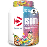 Dymatize ISO100 envase Pastel de Cumpleaños, proteína de absorción rápida para entrenamientos.