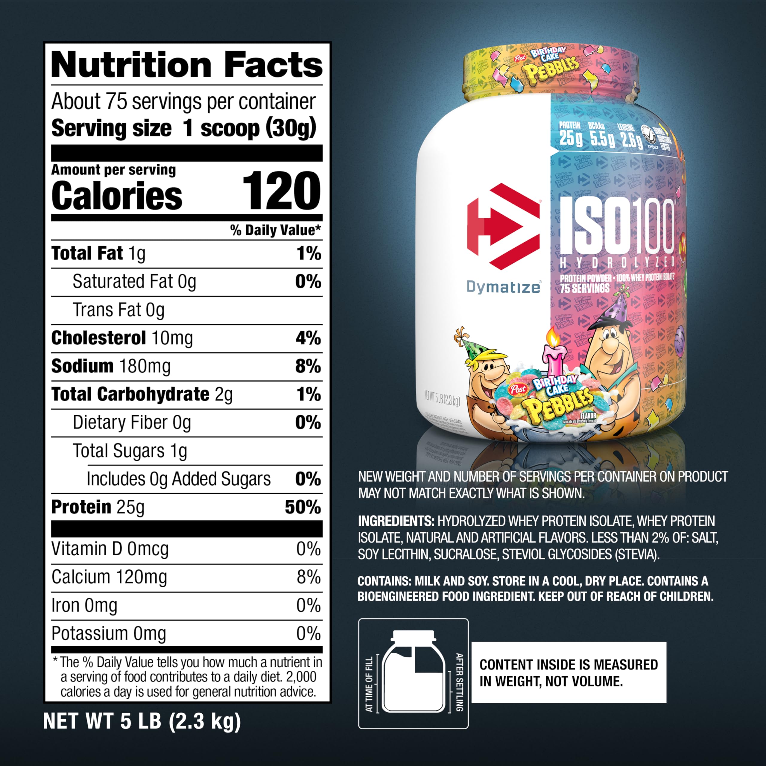 Etiqueta ISO100 destaca 25 g de proteína por porción para uso diario.