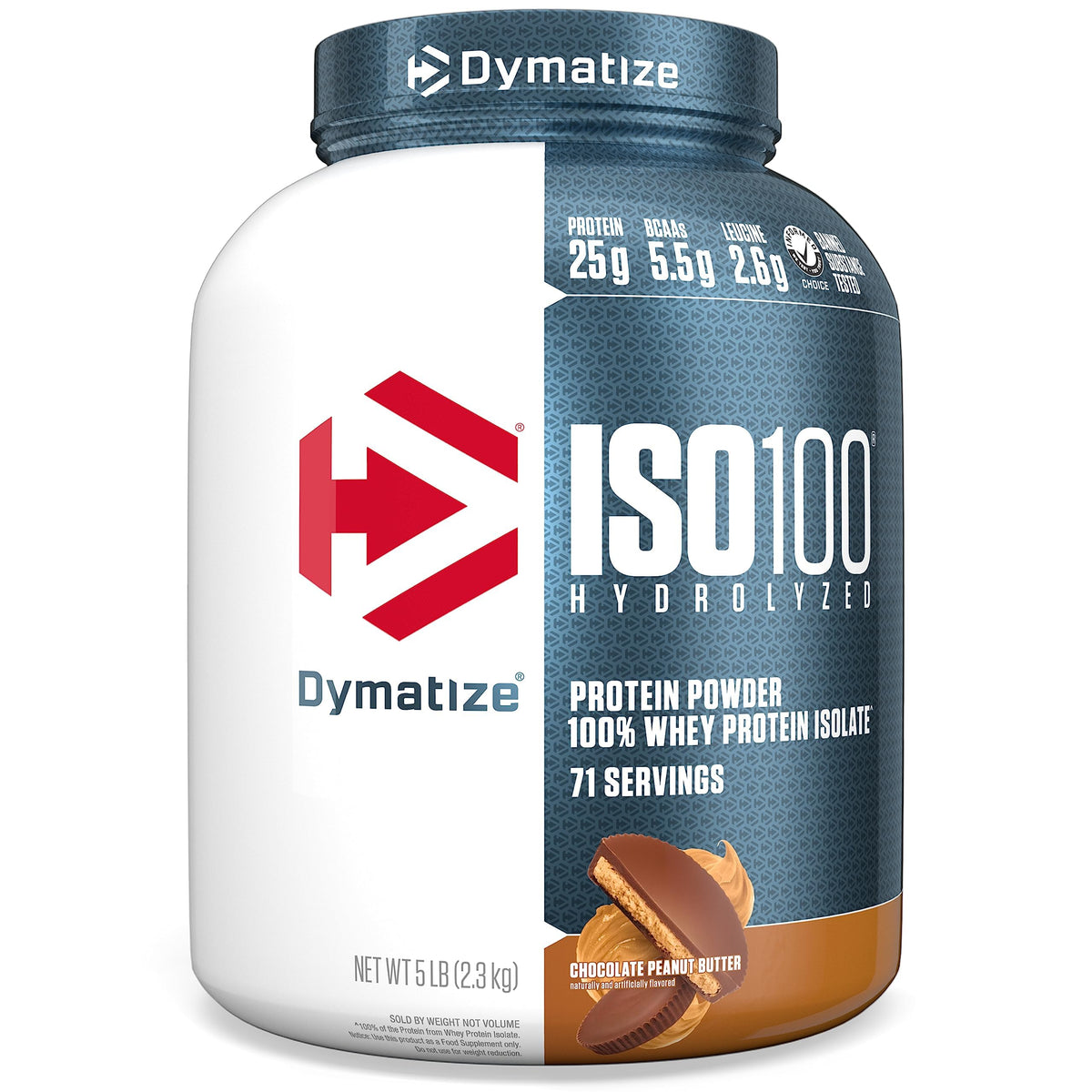 Dymatize ISO100 protéina en polvo sabor chocolate mantequilla de maní para recuperación muscular.