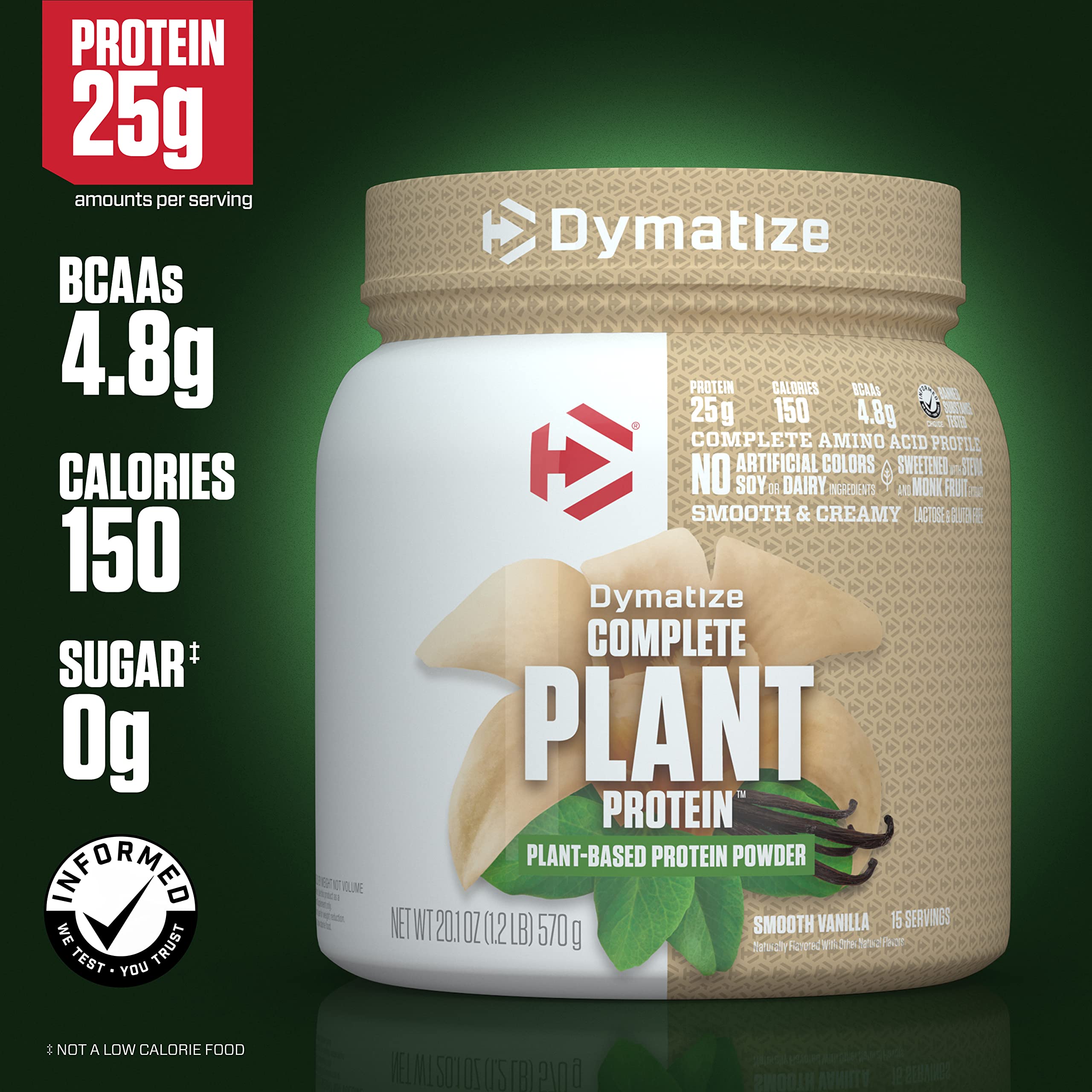 Cuchara de Dymatize Proteína Vegetal Vanilla, textura cremosa para batidos.
