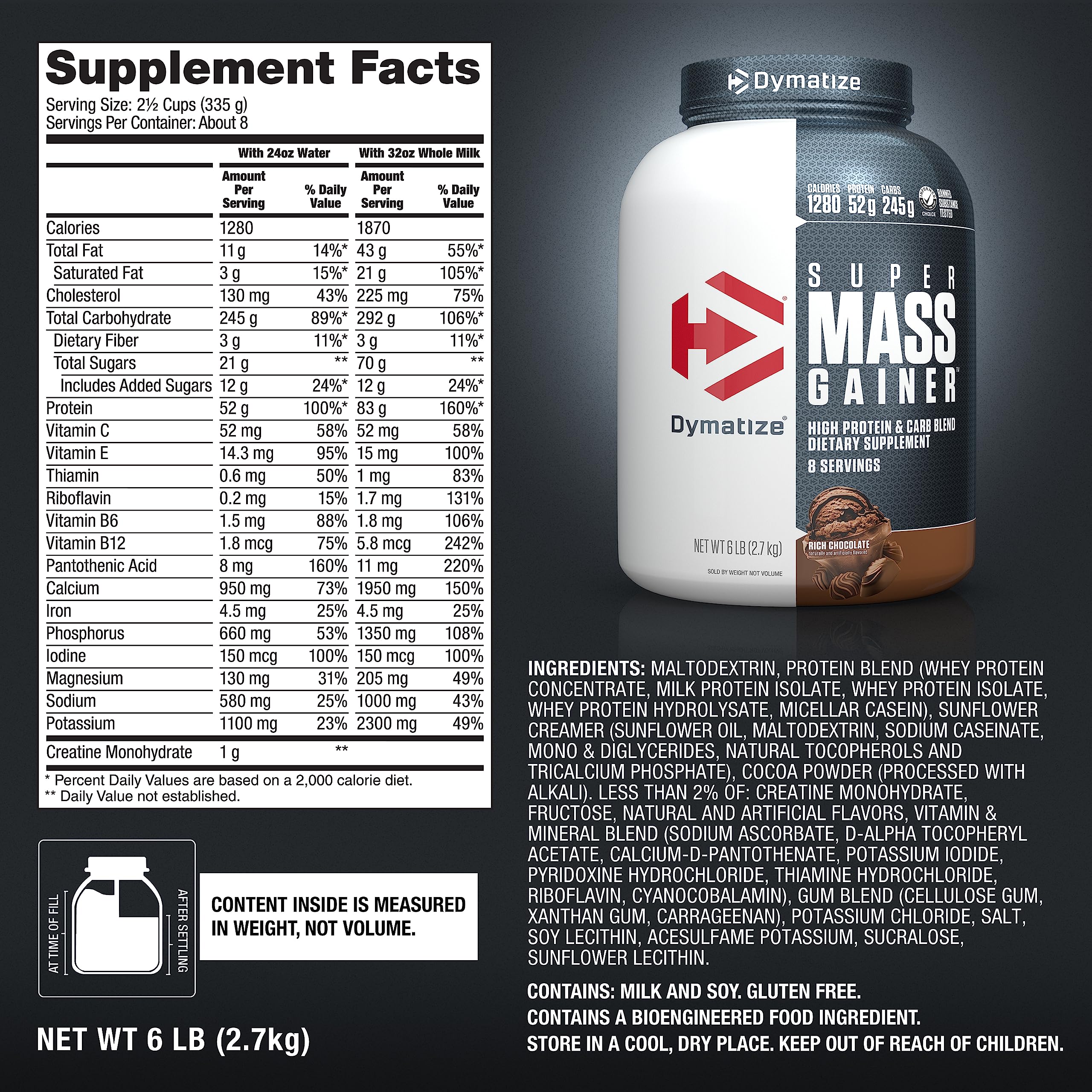 Dymatize Super Mass Gainer: 10.7 g de BCAA para soporte de la síntesis proteica