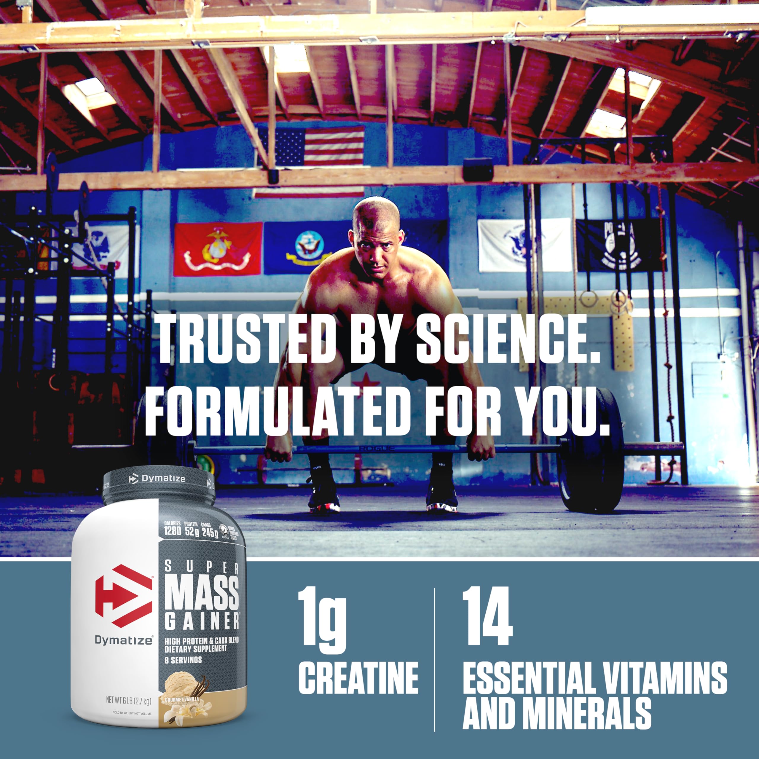 Etiqueta nutricional detallada de Dymatize Super Mass Gainer.