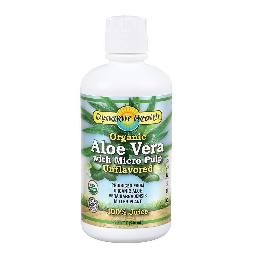 Dynamic Health Aloe Vera con micro pulpa, ideal para batidos caseros.