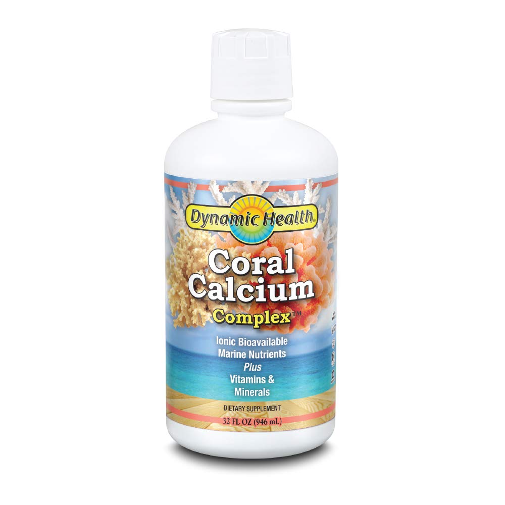 Dynamic Health Coral Calcium Complex botella-vertido para facilitar la ingesta diaria y apoyar la salud ósea.