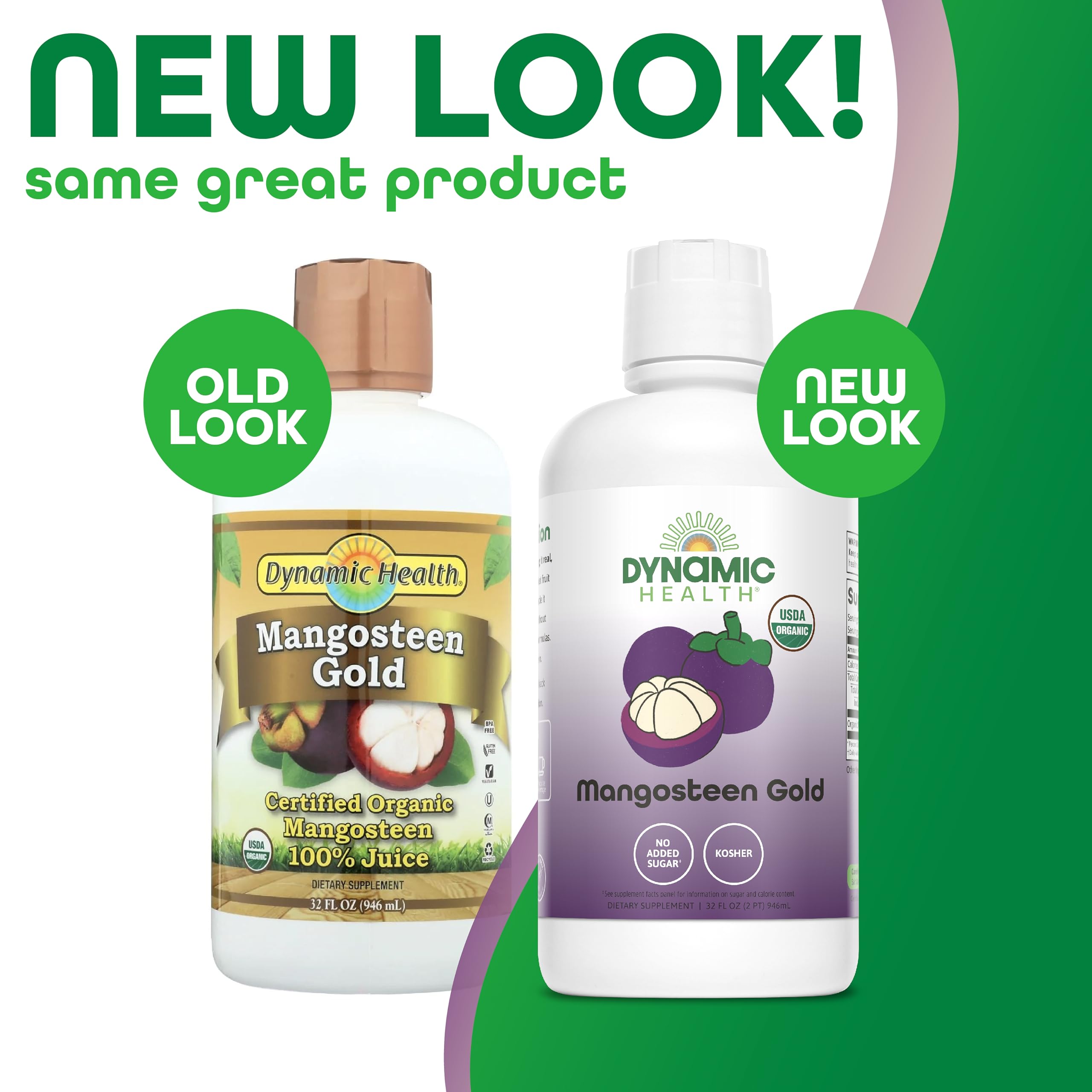 Dynamic Health Mangosteen Gold, vertido en vaso, sabor dulce y refrescante