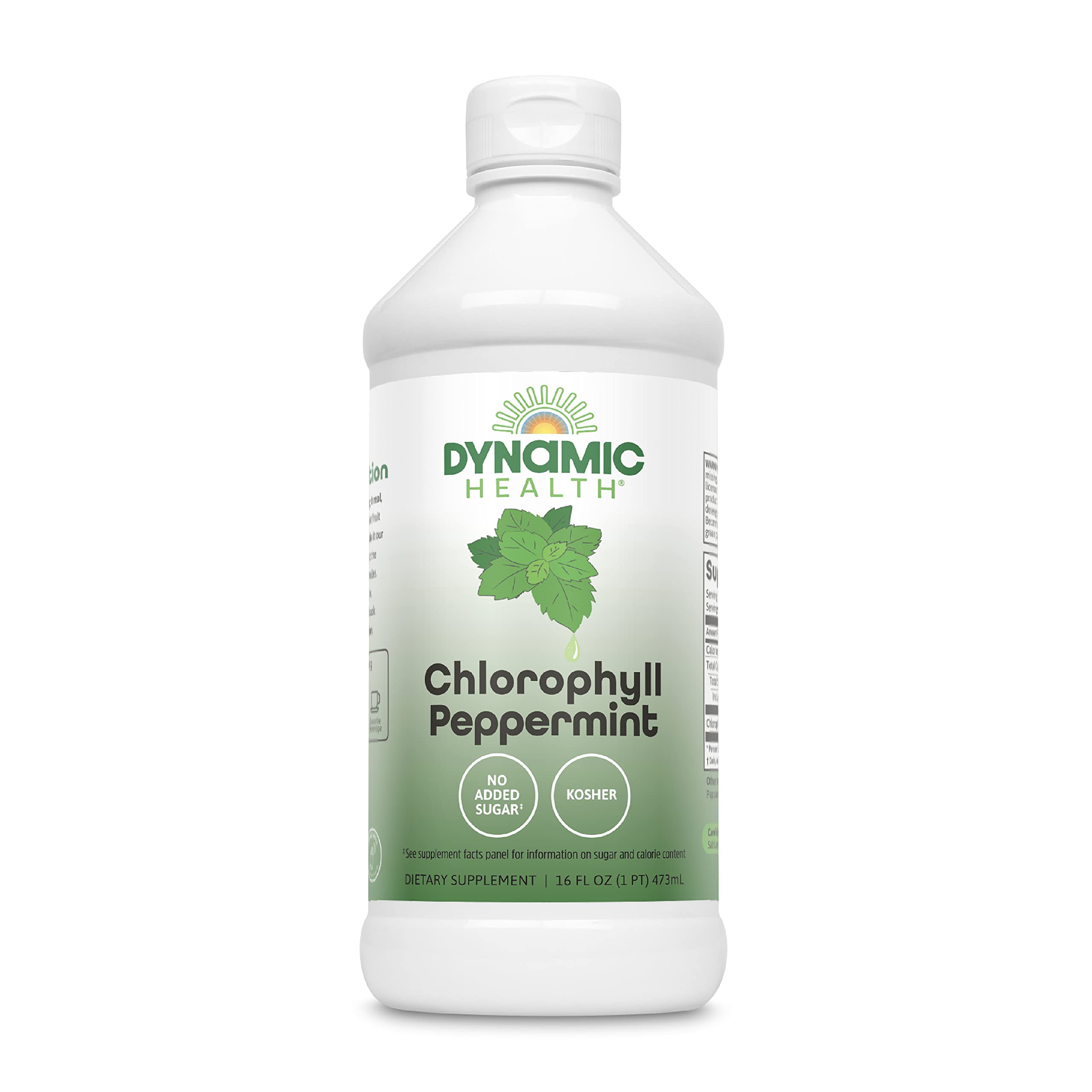 Dynamic Health Clorofila líquida de menta en botella de 473 ml para beber.