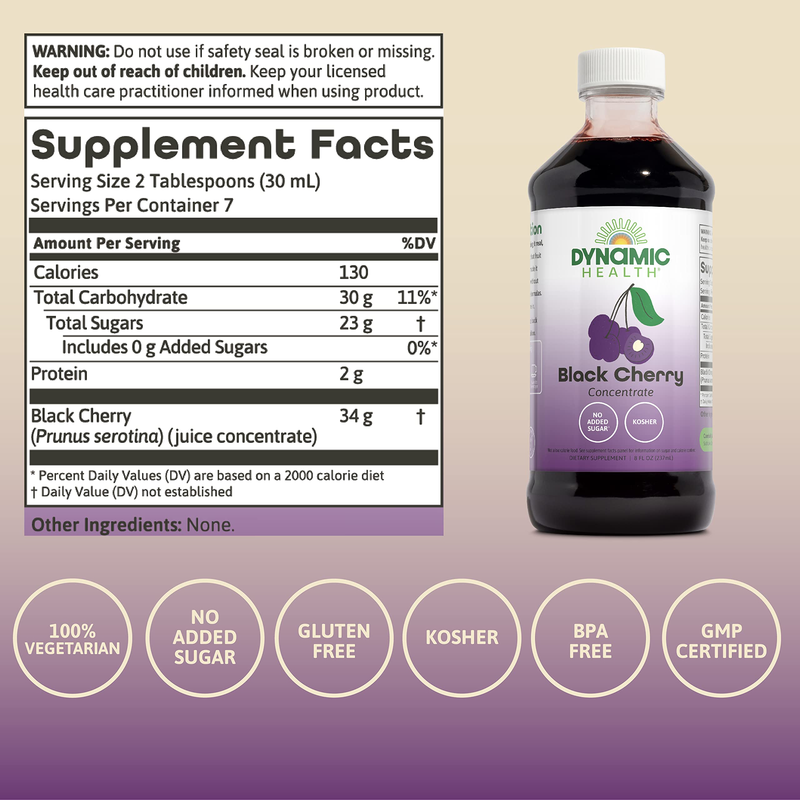Dynamic Health Zumo Cereza Negra sin edulcorantes, ideal para recetas saludables