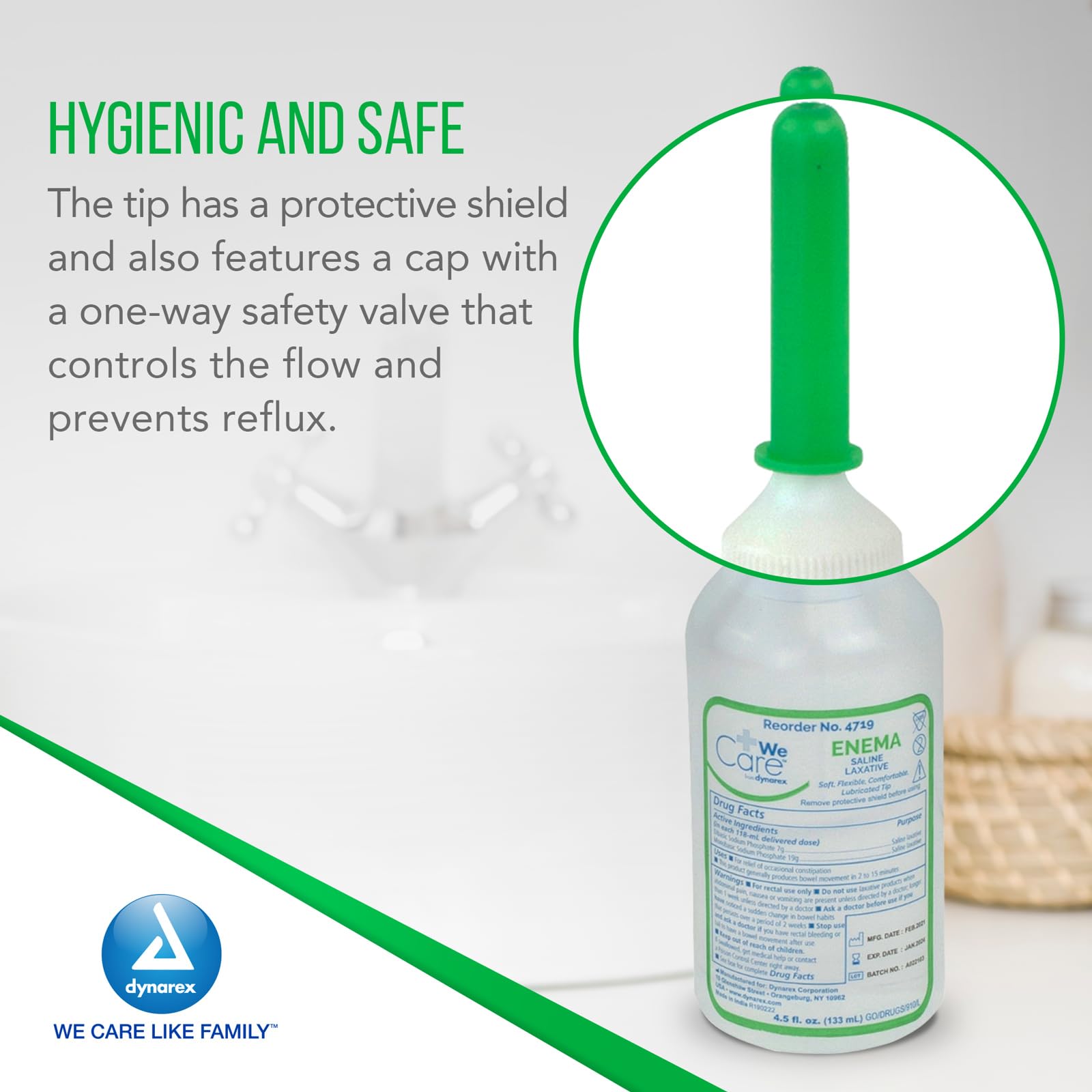 Dynarex Enema: válvula unidireccional para control del flujo.